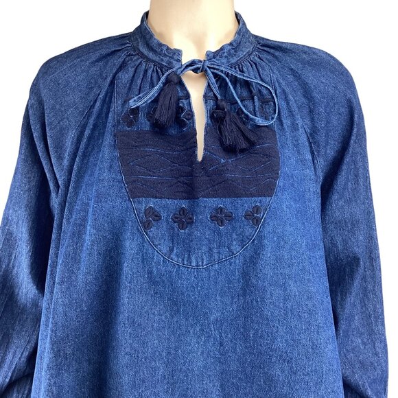 Ne Quittez Pas Anthropologie Top Size Small Peasant Denim Embroidered Blouse Tas - Picture 5 of 9
